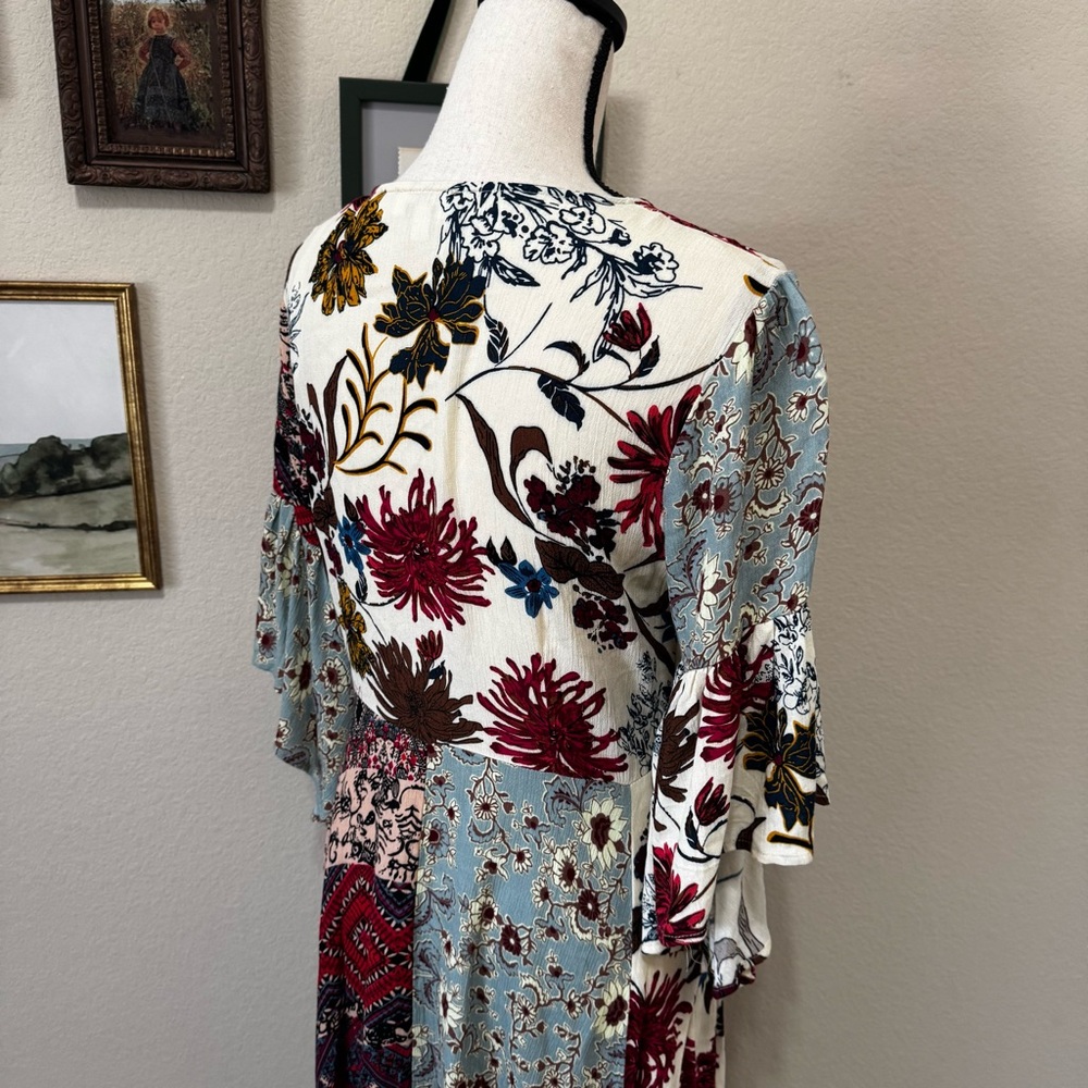UMGEE | Floral Patchwork Button Front Handkerchief Midi Dress Boho Size Small - Picture 9 of 16